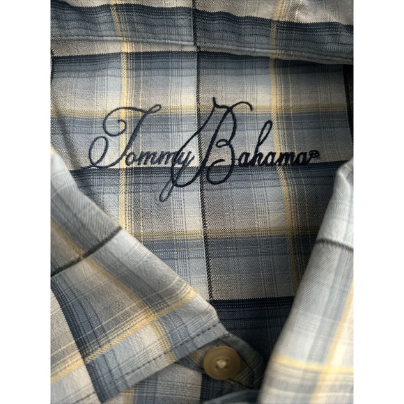 Tommy Bahama‎ Hawaiian Camp Silk Shirt XL Blue Cream Plaid Checks Short Sleeve - Picture 4 of 8